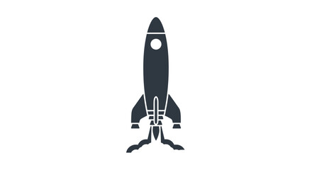 Black rocket ship launching into space flat icon. © sherlyka