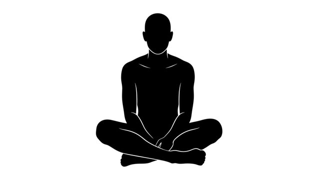 Silhouette of a person meditating in a lotus position on a white background