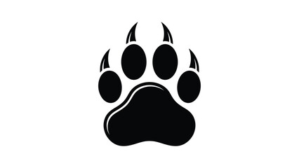 Black silhouette illustration of animal paw print with four rounded toe pads and central pad featuring claw marks isolated on white background minimal vector design for wildlife themes © Clipzax