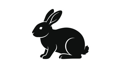 black rabbit silhouette icon with upright ears and rounded body, simple stylized animal design, clean minimal vector outline for logos, symbols, easter, wildlife, nature themes © Clipzax