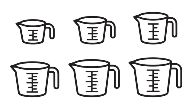 Set of kitchen measuring cups for liquid and ingredients with measuring ingredient measurement capacity container graduated kitchenware preparation culinary