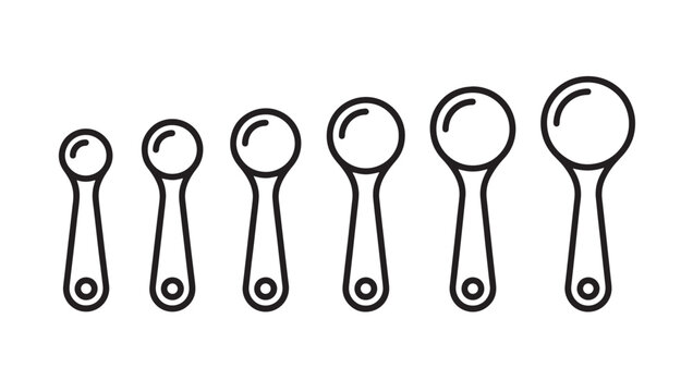 Set of various kitchen measuring spoons vector icons with measuring utensils measurement culinary collection illustration minimalist equipment preparation household capacity gastronomy