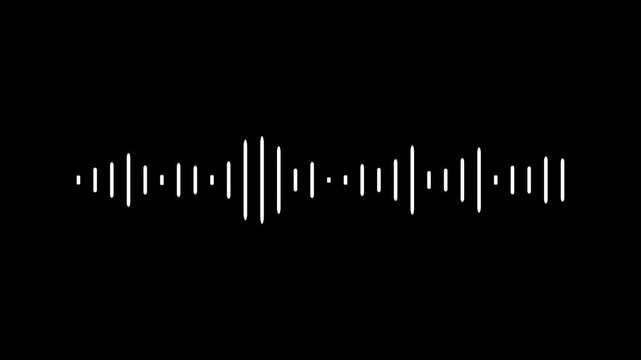 White audio waveform spectrum animation. Sound waves on transparent background with alpha channel. Audio visualiser. Music equaliser. 4k animation