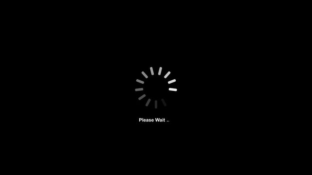 Loading animation please wait message circular progress bar with dots buffering on black background, 4k quality animation video.