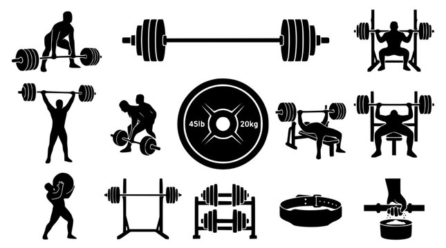 Weightlifting silhouettes in action during strength training with gym equipment