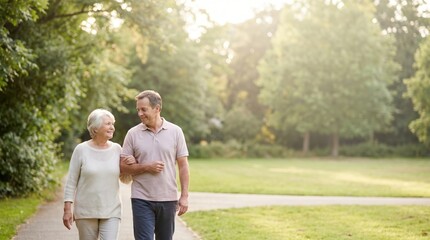 Fototapeta premium Senior Couple Walking Outdoors for World Lungs Day Health