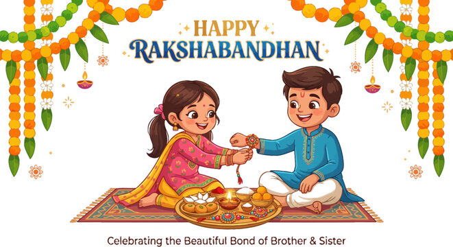 Happy siblings celebrating rakshabandhan festival together