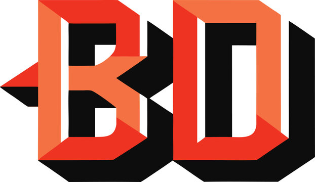 Orange 3d letter bd monogram logo design isolated on transparent background, Vector