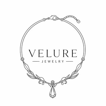 Elegant Jewelry Logo Design Featuring a Delicate Necklace with Floral Accents and a Teardrop Gemstone.