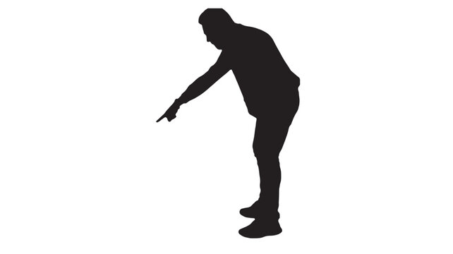 Man Pointing Down Silhouette Vector. Copy Space Presentation Design Element. Isolated Dark Figure Icon for UI and Marketing Infographics.