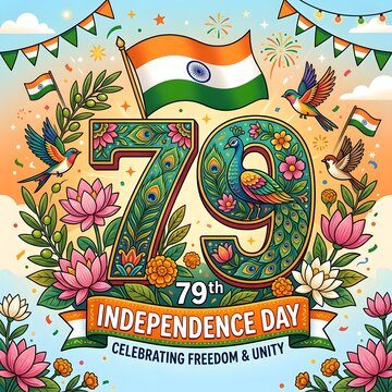 Indian Independence Day celebration. 79th anniversary of freedom. Patriotic festival