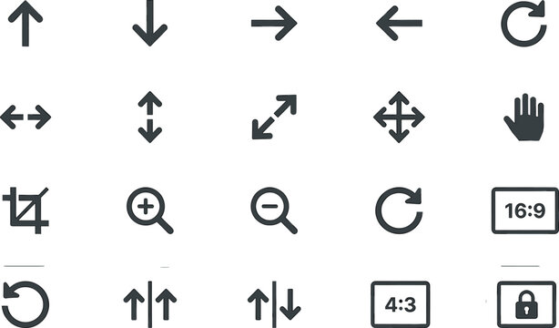 Collection of modern UI icons for navigation, resizing, and actions