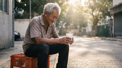 Obraz premium Senior Man Taking a Short Break After Market Setup 