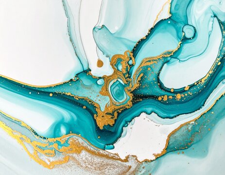 Abstract turquoise marble with gold geode detail fluid art texture