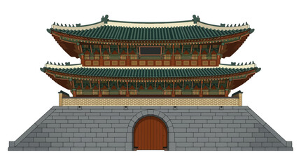 Fototapeta premium Traditional Korean Palace Gate Architecture Illustration Isolated on White Background. EPS Editable. Vector Illustrations.