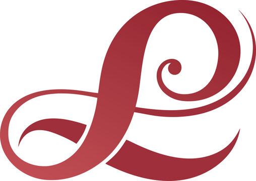 Elegant cursive letter l monogram in dark red isolated on transparent background, Vector
