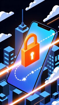 Smartphone navigation route over isometric city skyline