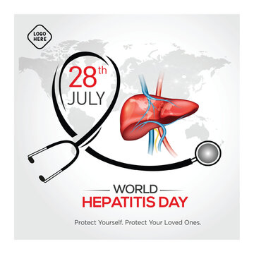 World Hepatitis Day medical Awareness concept. Liver with stethoscope and world map background. 28th july hepatitis day.