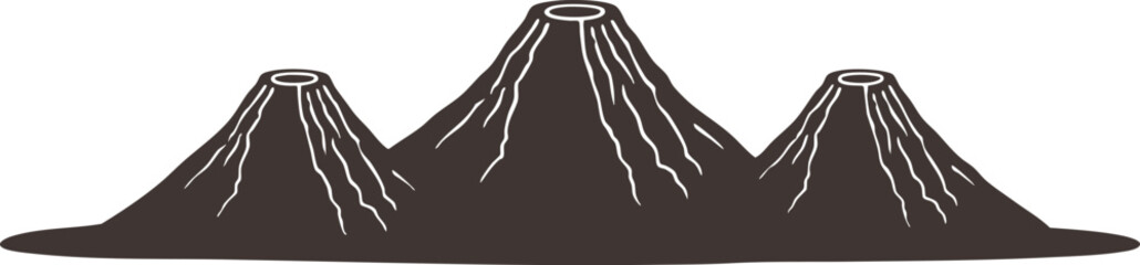 Dark volcanic mountain range with three crater peaks © KEI KATA