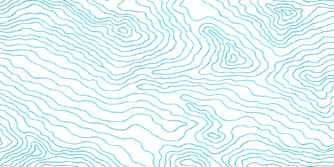 Topographic contour map with light blue lines on a white background. This abstract pattern represents elevation changes and landforms, evoking a sense of geography and exploration. © LumenCraft