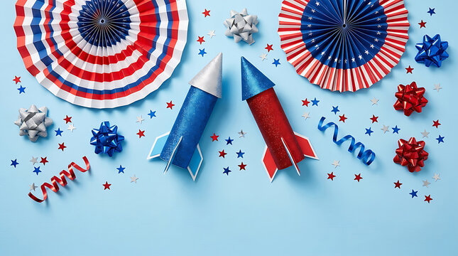 Patriotic fourth of july celebration decorations with rockets and stars