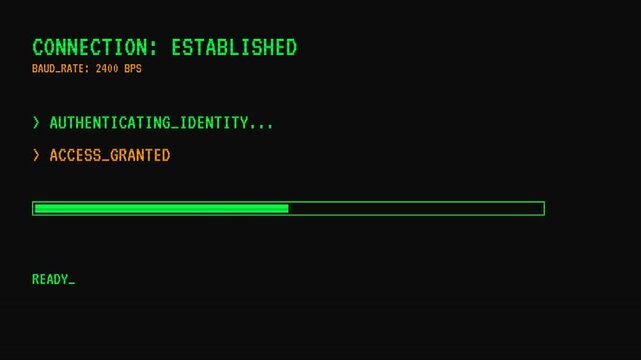 Establishing connection, authentication process on computer screen with progress bar, symbolizing secure access and technology