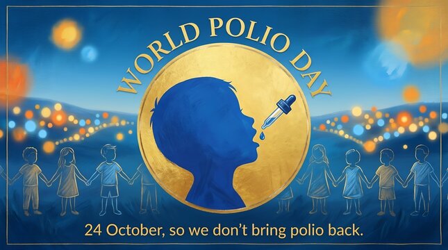 World polio day illustration featuring a young child receiving a drop of preventative oral vaccine