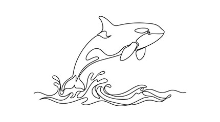 Orca whale jumping from water, continuous line drawing illustration © Yusuf
