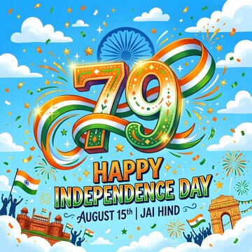 Indian Independence Day celebration. Happy 78th anniversary graphic. Patriotic festive design