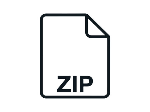 Simple black and white icon representing a compressed file or archive with the text ZIP clearly visible
