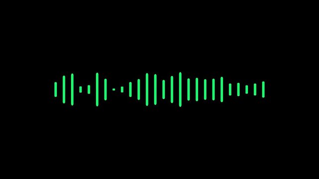A microphone icon with white animated equalizer. Animation for video podcast, broadcast, radio, intro or opener. Music or sound vizualization with sound wave, frequency in the dark blue background.