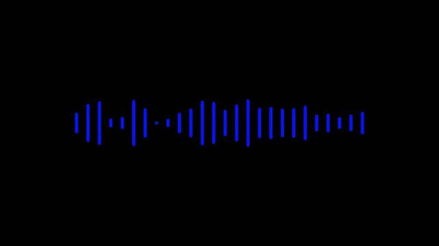 A microphone icon with white animated equalizer. Animation for video podcast, broadcast, radio, intro or opener. Music or sound vizualization with sound wave, frequency in the dark blue background.