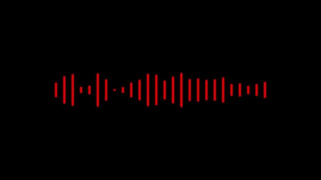 A microphone icon with white animated equalizer. Animation for video podcast, broadcast, radio, intro or opener. Music or sound vizualization with sound wave, frequency in the dark blue background.