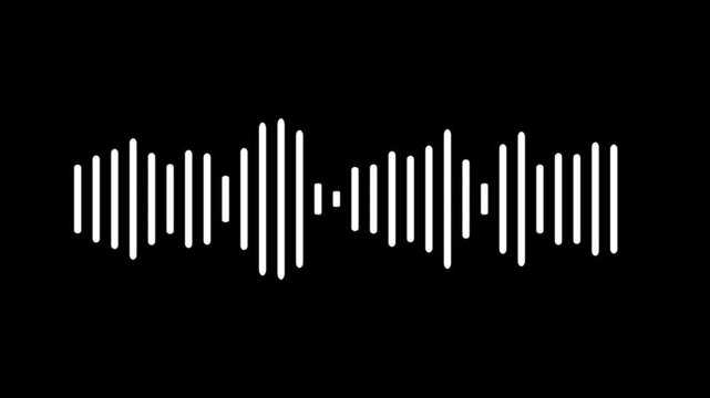 A microphone icon with white animated equalizer. Animation for video podcast, broadcast, radio, intro or opener. Music or sound vizualization with sound wave, frequency in the dark blue background.