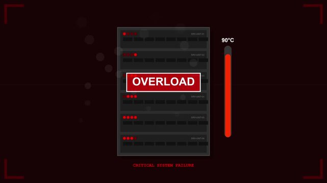 Flashing Red Warning Sign Displaying Server Overload Error Message in a Digital Technology Interface