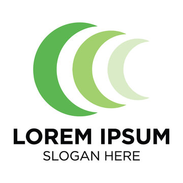 Green crescent shapes logo with lorem ipsum text on white background template