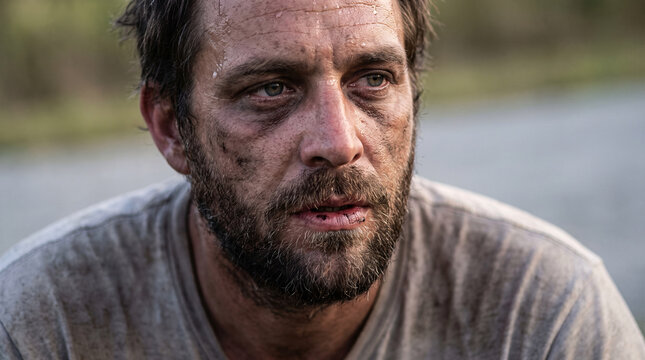 Portrait of Fatigue in Outdoor Manual Labor
