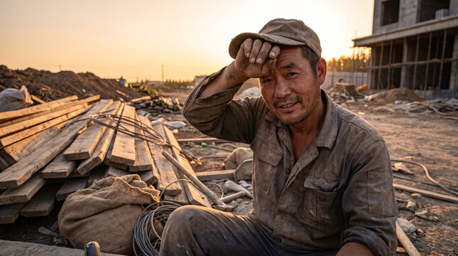 Worker Resting After Finishing Hard Outdoor Job
