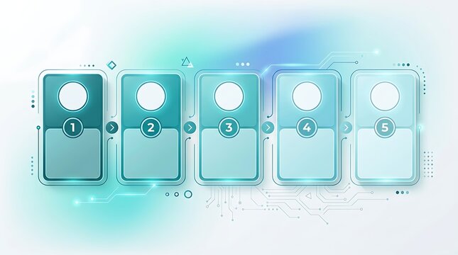 Modern five step business process infographic with technology theme