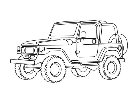 Off-road jeep continuous line drawing art