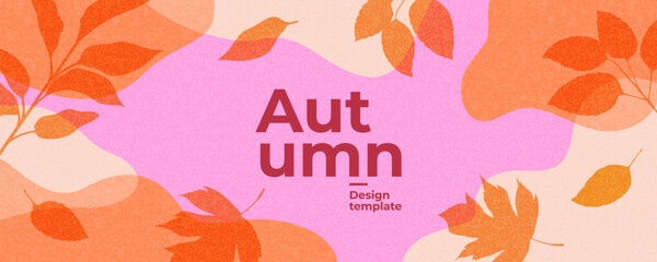 Fall season horizontal background with bright abstract autumn leaves. Autumn modern art minimalist style design template for sales, horizontal poster, header, cover, social media, fashion ads, decor.
