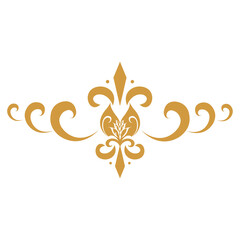 Golden ornate fleur de lis symbol with swirls © Sufia