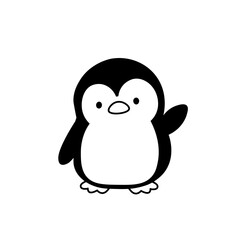 Fototapeta premium ペンギンと氷のイラストセット シンプルなフラットデザイン かわいい、モノクロ