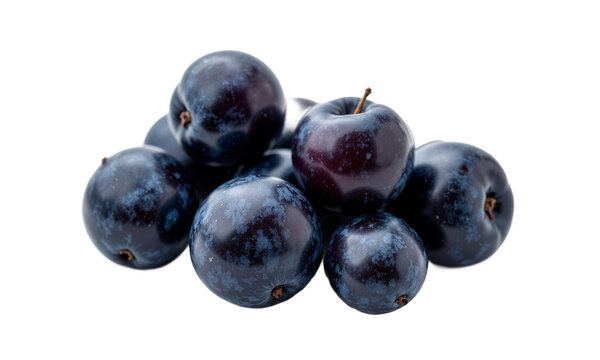 Sloe berries plums pile of fresh ripe dark blue fruit cut out on a transparent background for healthy eating designs