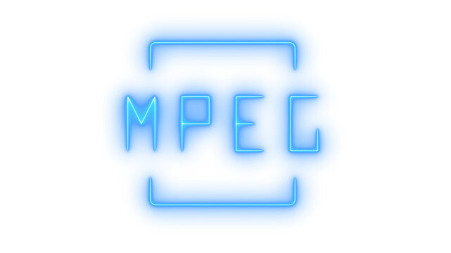 Glowing neon MPEG file format icon isolated on transparent background. Video compression standard. Digital media codec. Multimedia player symbol. Tech UI