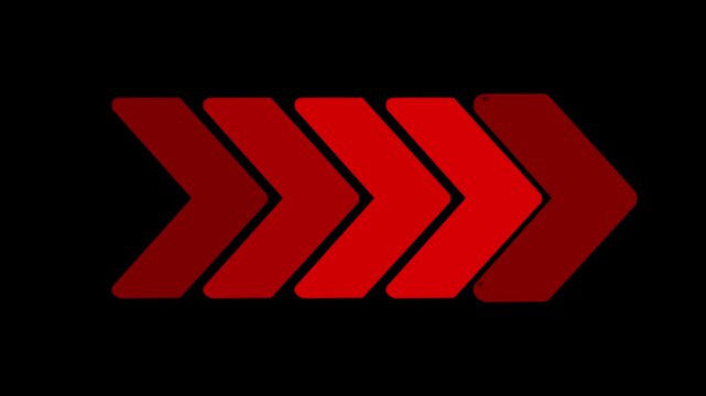 Right-directional arrow loop animation on black background. arrow loop animation right direction concept, arrow loading icon animation.