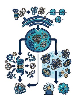 Biological diagram of protein synthesis and cellular metabolism