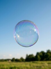 Obraz premium Large iridescent soap bubble floating in a clear blue sky