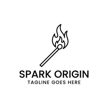 Burning matchstick fire for spark origin inspiration innovation energy ignition logo design
