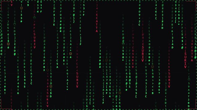 Digital Matrix Code Falling Down Screen in a Dark Cyberpunk Environment with High Tech Visual Style